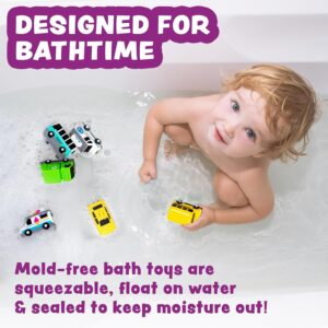 Tub Works® Vehicles™ Bath Cars, 6 Pack | Mold Free, Sealed, No Hole Design | Soft, Squeezable & Float | Fun Baby & Toddler Bath Toys | City Car Bath Toys
