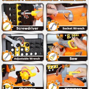 Lehoo Castle Kids Tool Bench, Kids Tool Set with Realistic Electric Drill & Take Apart Construction Vehicles, Workbench & Tool Box in One Design, STEM Learning Toys for Toddler Boys & Girls