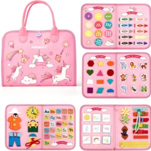 hahaland Toddler Busy Board – Montessori Toys for Girl Toys Gifts, Busy Board for Toddlers Girl, Activity Busy Book Educational Toddler Travel (Unicorn)