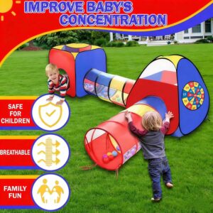 4 in 1 Pop Up Play Tent with Tunnel, Kids Playhouse, Ball Pit for Kids, Boys, Girls, Babies and Toddlers as Gift, Easy Folding with Storage Bag, Indoor/Outdoor Leambe
