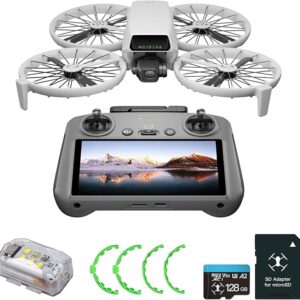 DJI Flip With RC 2 Screen Remote controller, Bundle with 128GB Micro SD Card& Propeller Guard Ring& Strobe Light - Drone With 4K UHD Camera for Adults, Under 249g, Palm Takeoff, 31-Min Flight Time