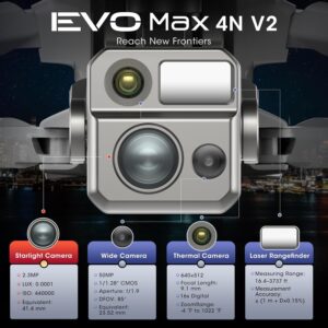 Autel Robotics EVO MAX 4N V2, Starlight Night-Vision/ Wide/ Thermal/ L~aser 4 Cameras in One UAV, Upgrade of MAX 4T V2/ 4N, 5KM Night Vision Observation, A-Mesh 1.0, 720° Obstacle Avoidance, Triple Anti-Jamming, Hot-Swappable, 42 Mins, IP43, Autel SDK