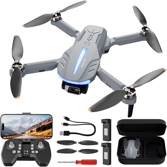 Drone with 4K Camera for Adults – B16 GPS Under 250g, Brushless Motor, Lightweight and Foldable RC Quadcopter for Beginners Toys Birthday Present, 50 Mins Long Flight