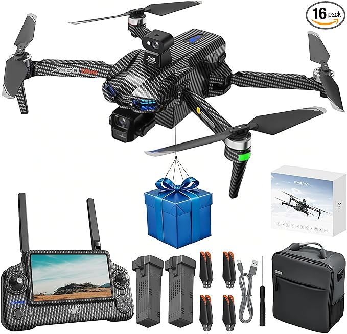GPS RC Drone with 7.2-Inch Display Remote Controller, 4K HD Dual Cameras, 3-Axis Gimbal Stabilization, Payload Function (≤1lb), 360° Obstacle Avoidance, 45-Minute Flight Time, Brushless Motor, Optical Flow Positioning, Foldable Quadcopter, Includes 2 Batteries & Carry Bag, Ideal for Adults and Beginners